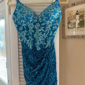 Dazzling Turquoise Sequin short dress